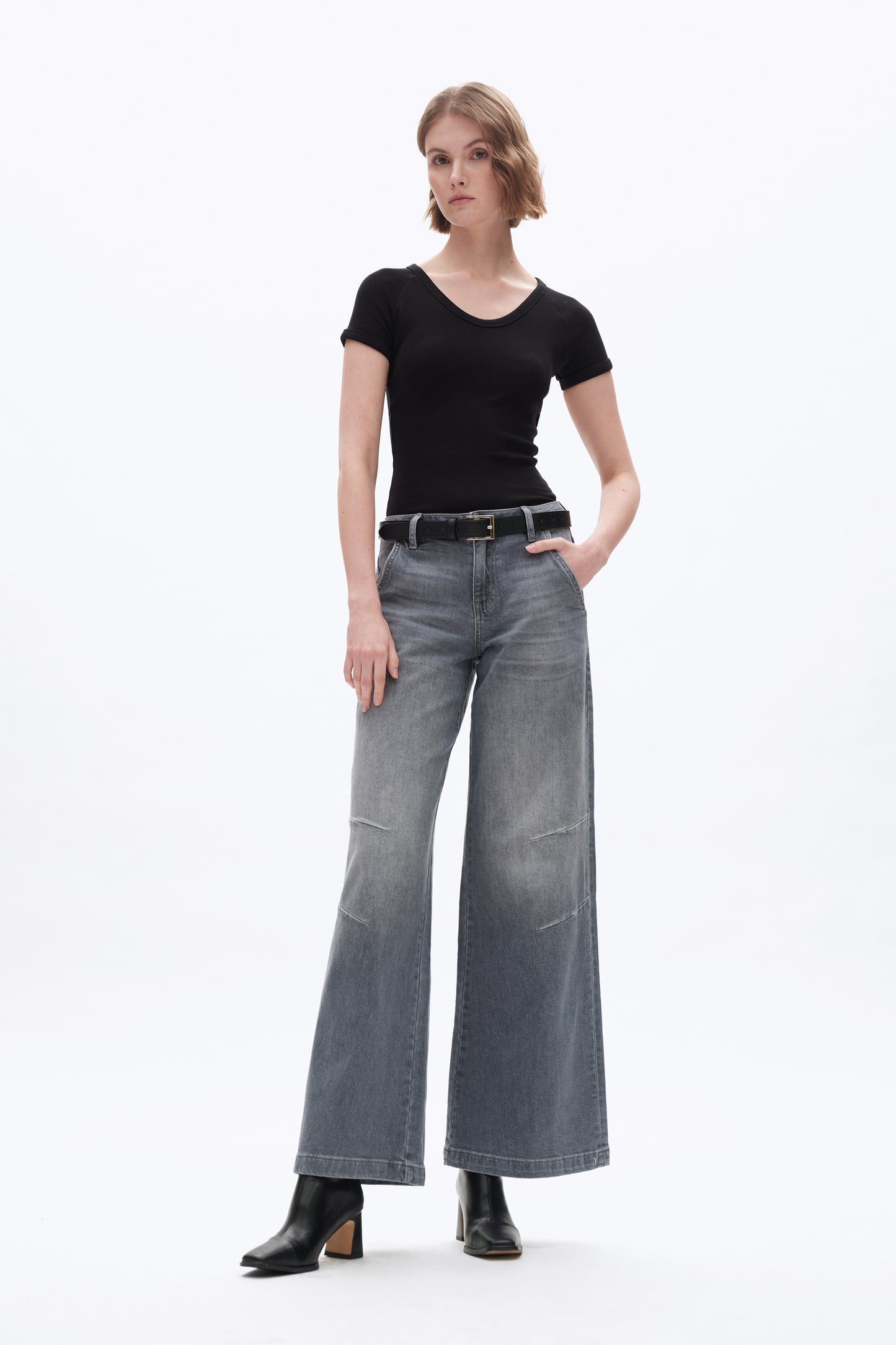 MID RISE WIDE LEG DENIM JEANS BYW8175 (BYMJ160-A) GREY BLUE