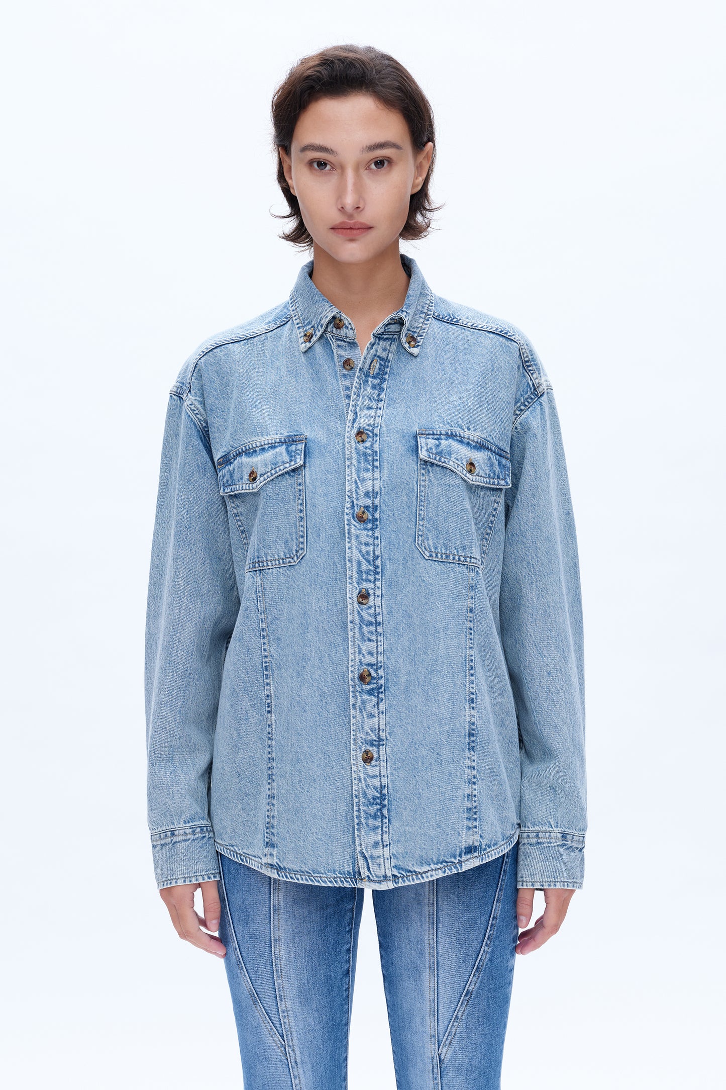 OVERSIZED DENIM SHIRT BYJ9046 LIGHT BLUE