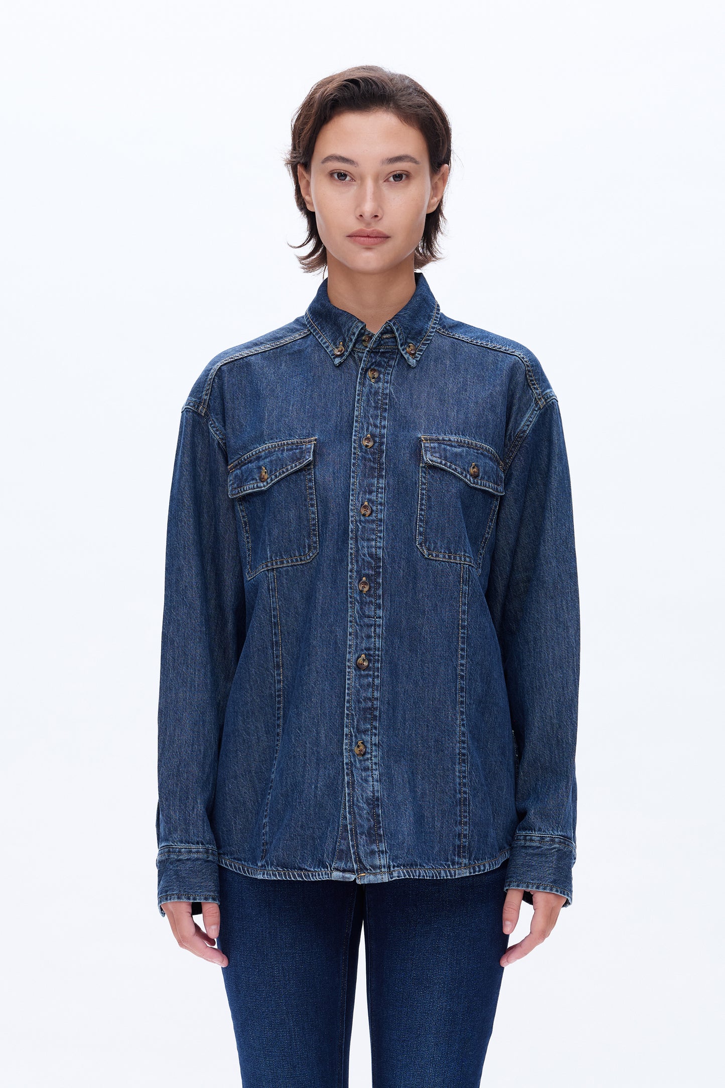 OVERSIZED DENIM SHIRT BYJ9047 DARK BLUE