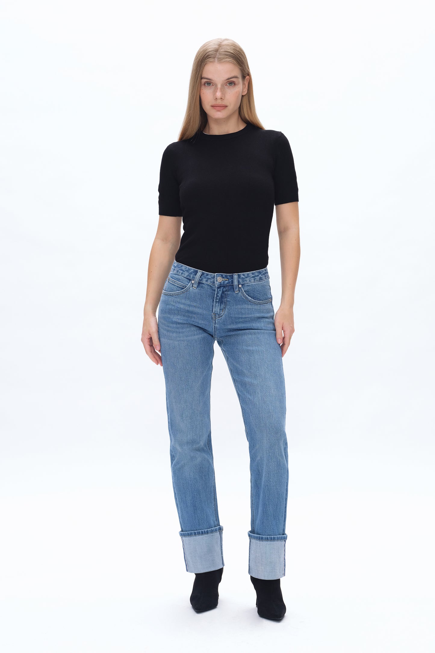 YOYO MID RISE CUFFED STRAIGHT SELVEDGE DENIM JEANS BYT5209 (BYGG002) ISLAND