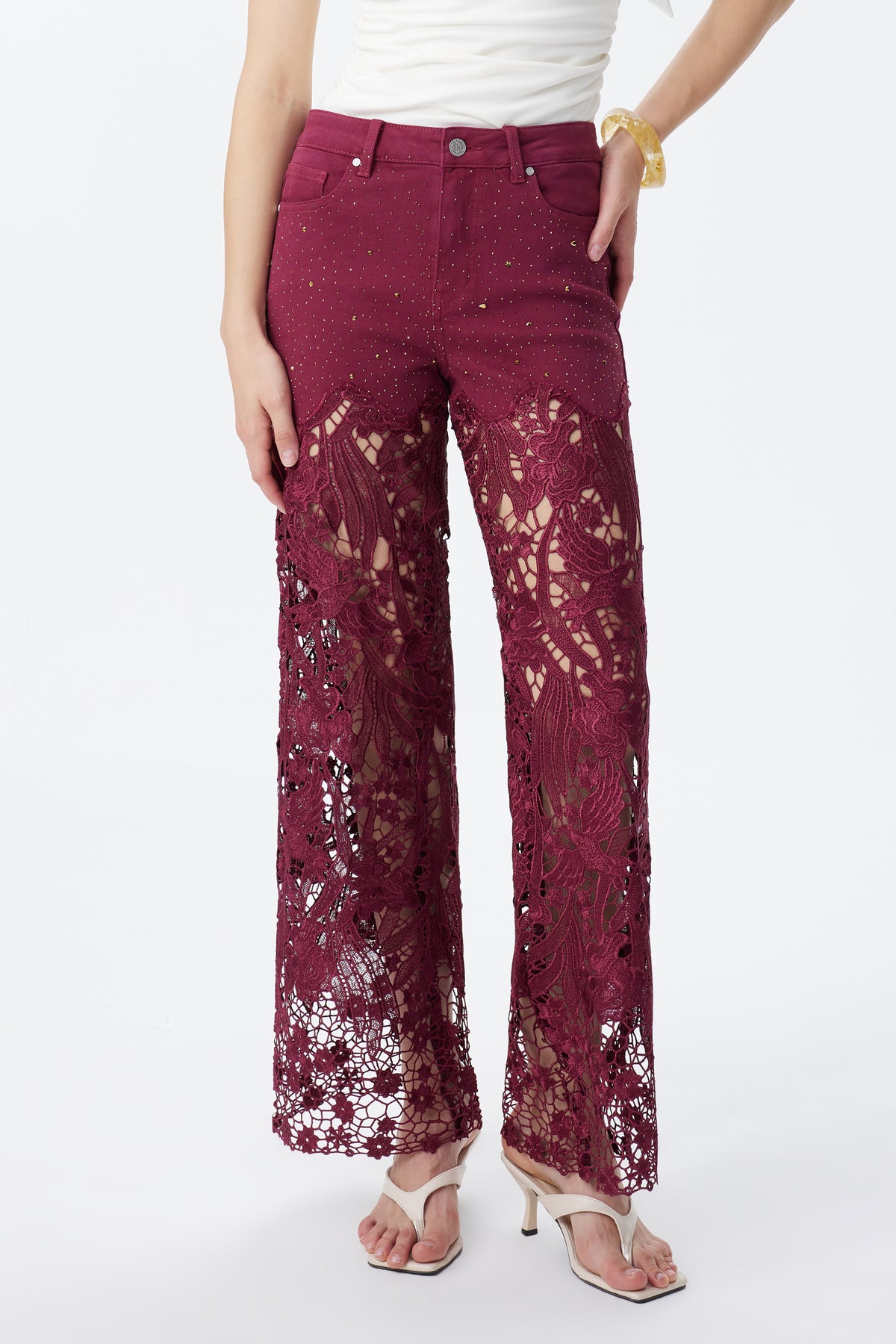 HIGH RISE LACE PANTS WITH RHINESTONE