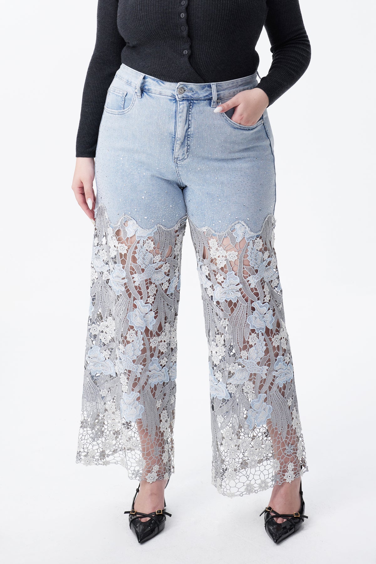 PLUS HIGH RISE LACE WIDE LEG