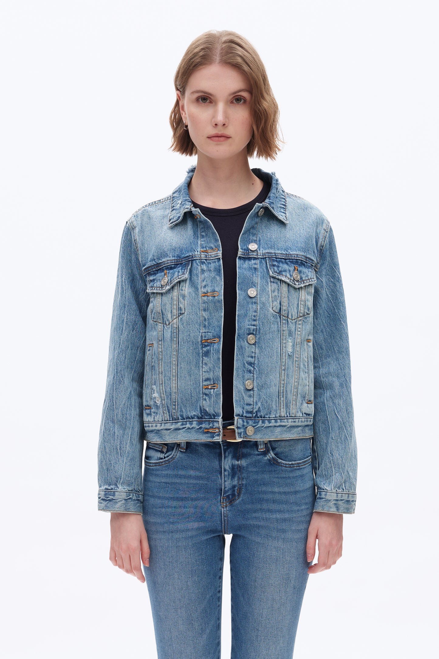 DISTRESSED DENIM JACKET BYJ9026 MERCY BLUE