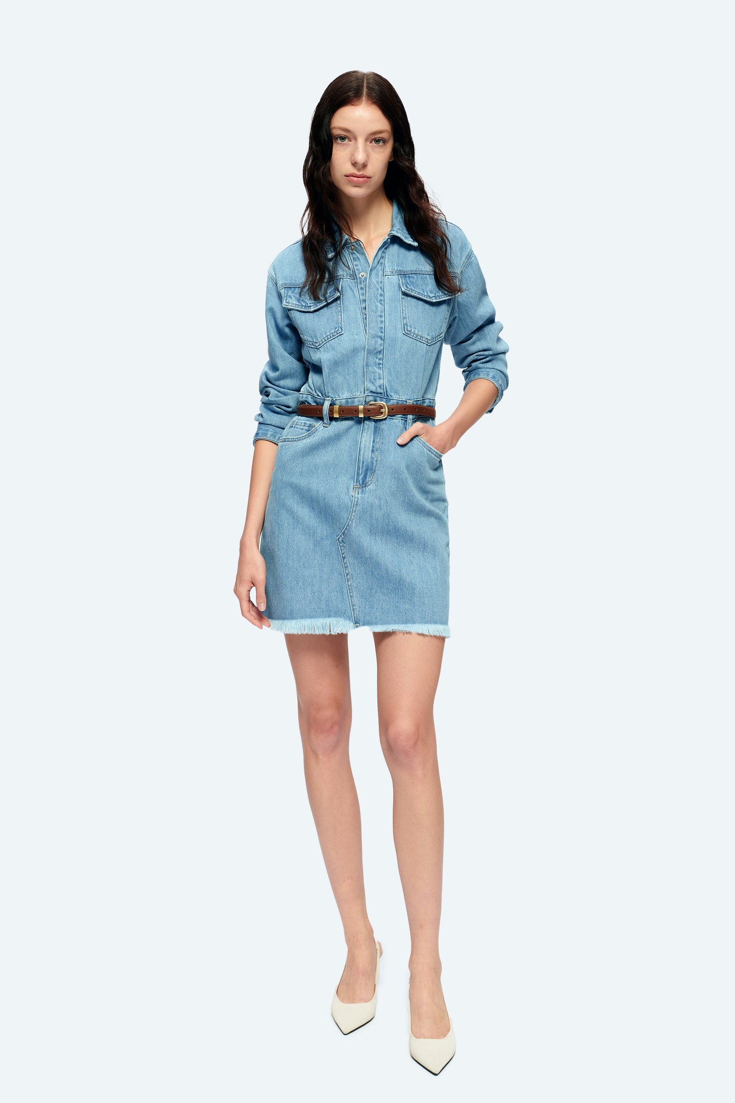 THE RESA DENIM SHIRT DRESS BYK7027 LIGHT BLUE