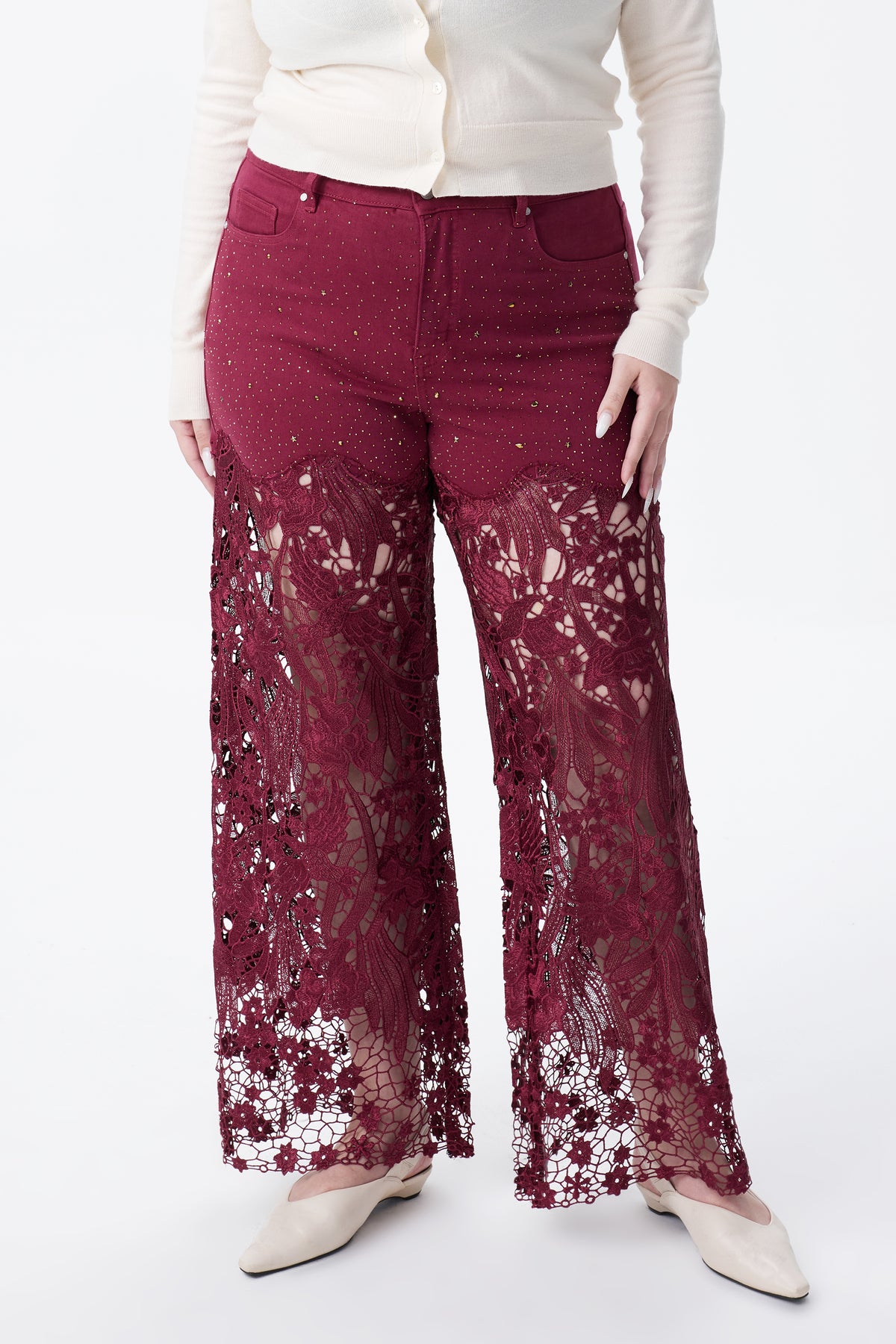 Plus Wide Leg Lece Jeans BYW8090B Inseam 30"(WINE)