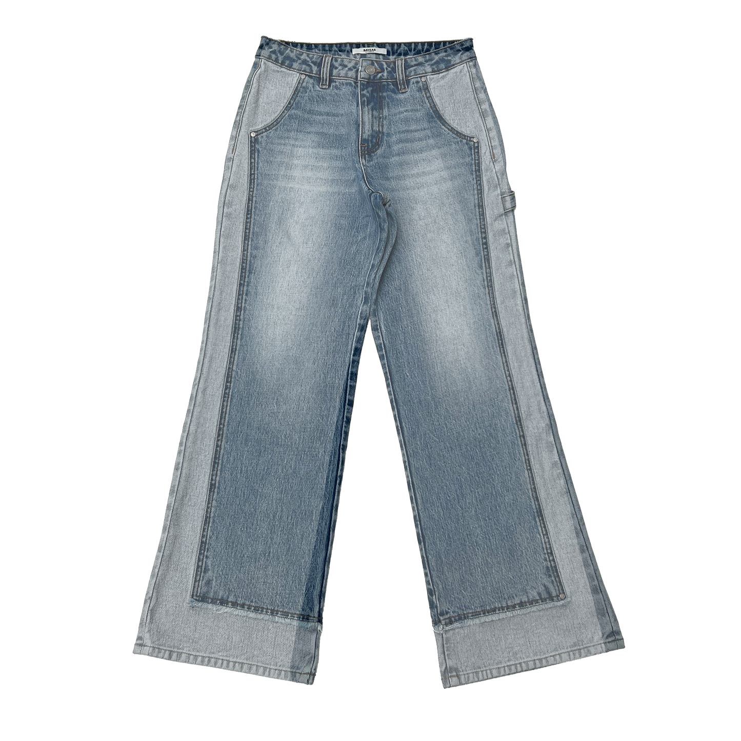 JEREMY MID-RISE TWO-TONES WIDE LEG DENM JEANS BYW8232 (BYMJ267) LIGHT BLUE