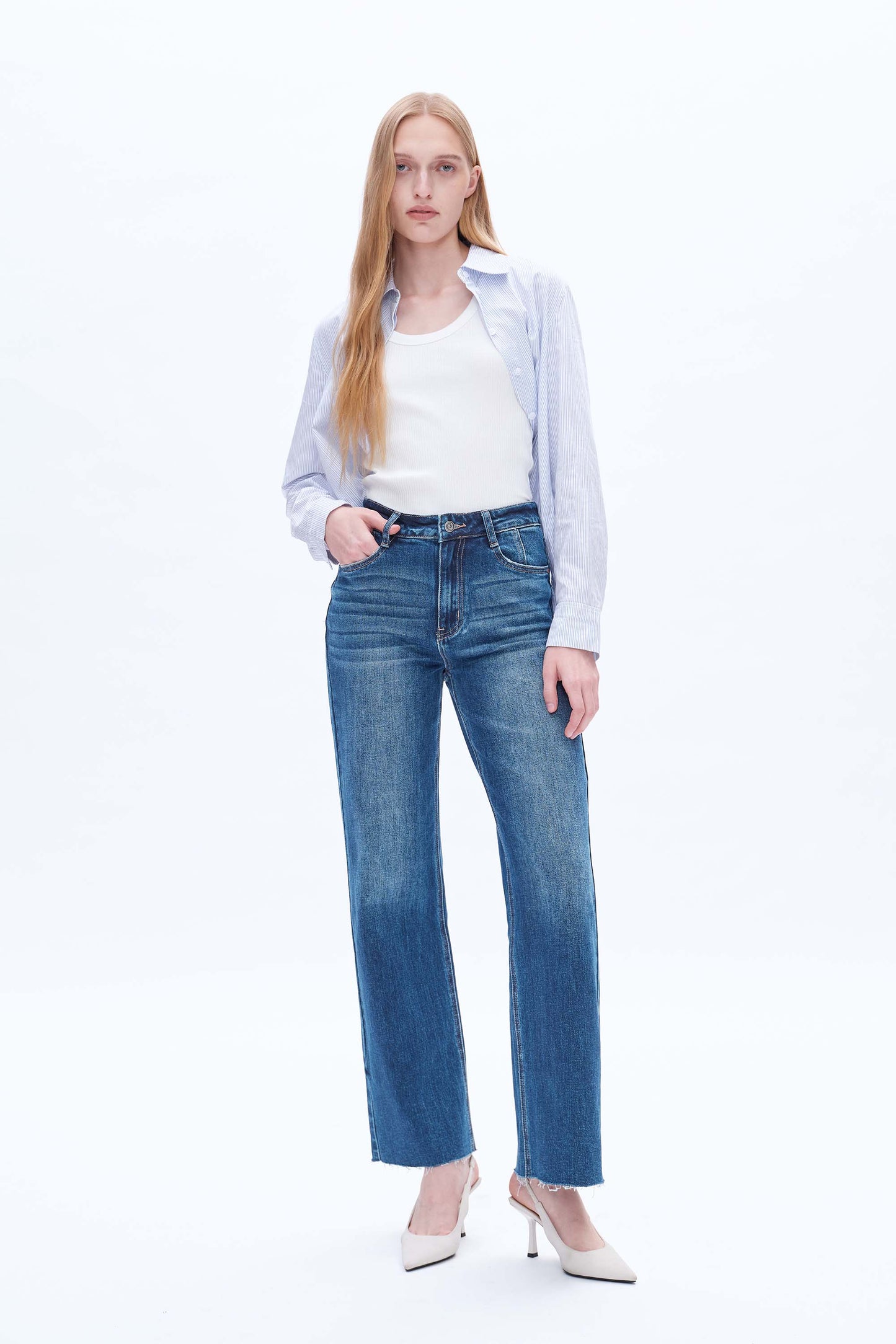 HIGH RISE WIDE LEG JEANS BYW8066 MEDIUM BLUE