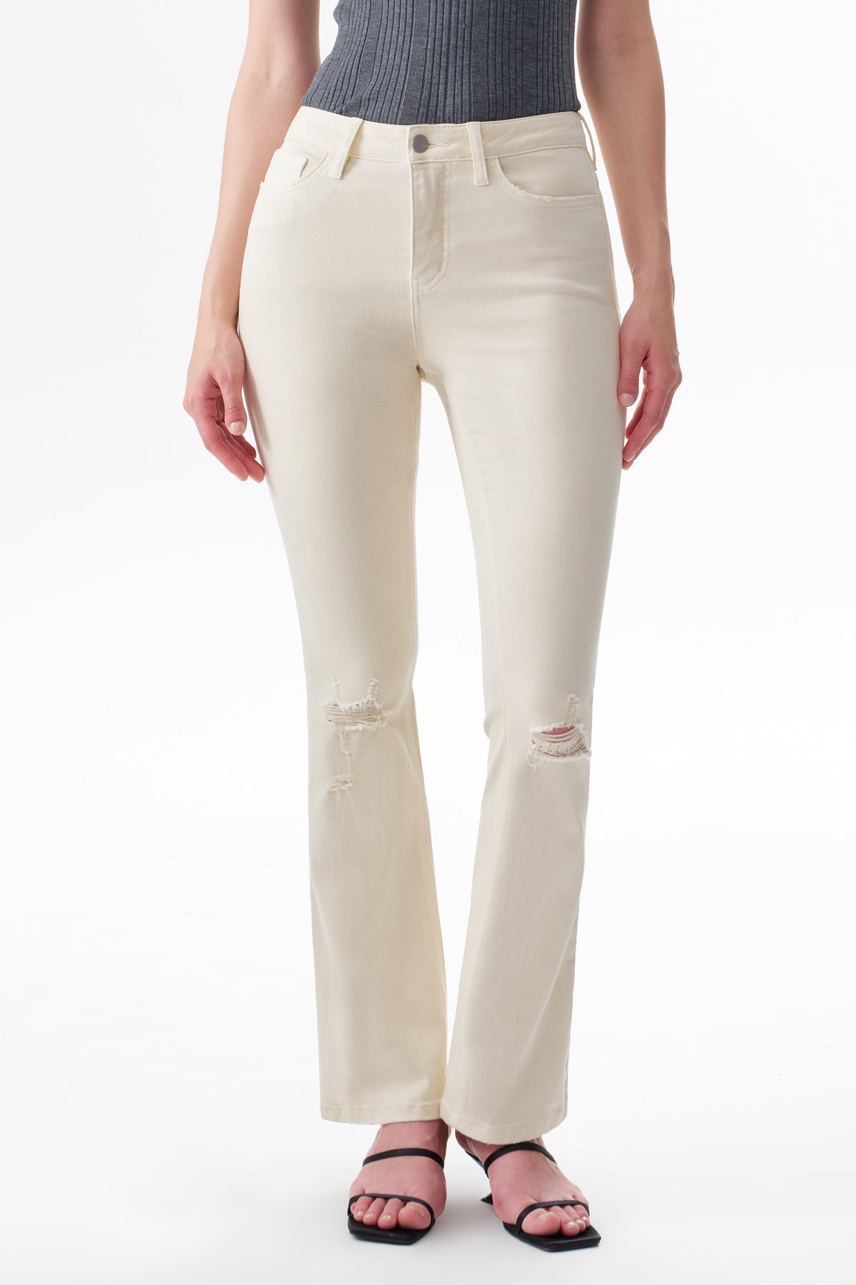 EMILY HIGH RISE DISTRESSED FLARE