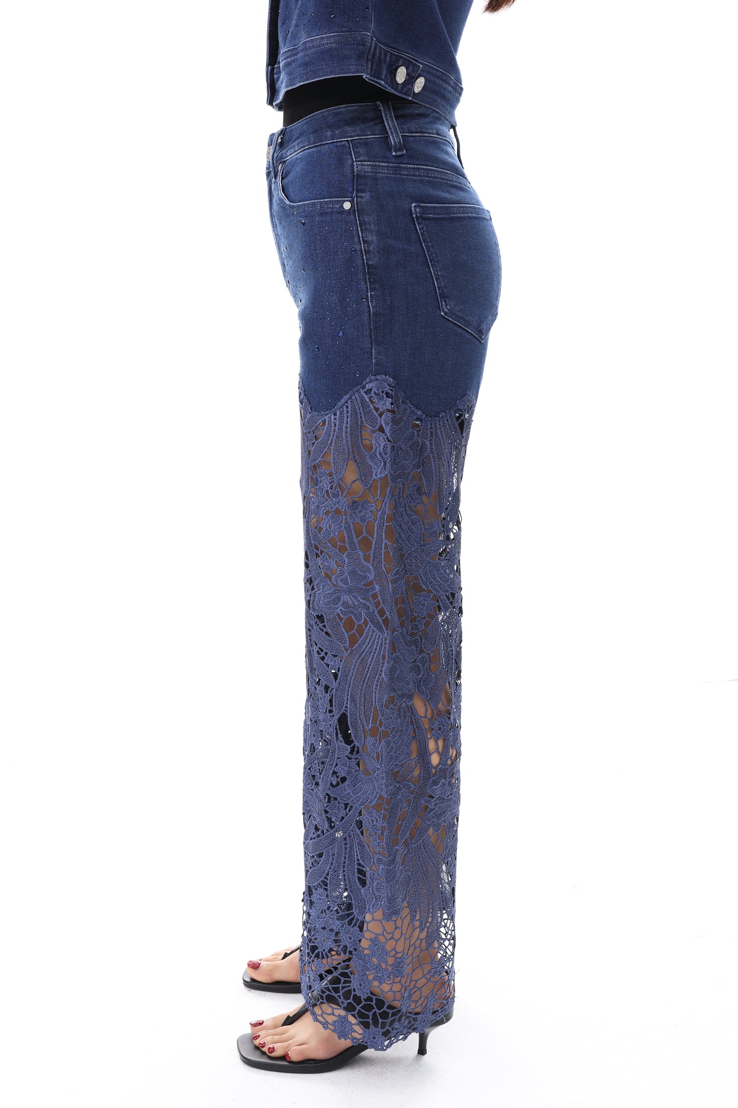 PLUS HIGH RISE LACE PANTS WITH RHINESTONE
