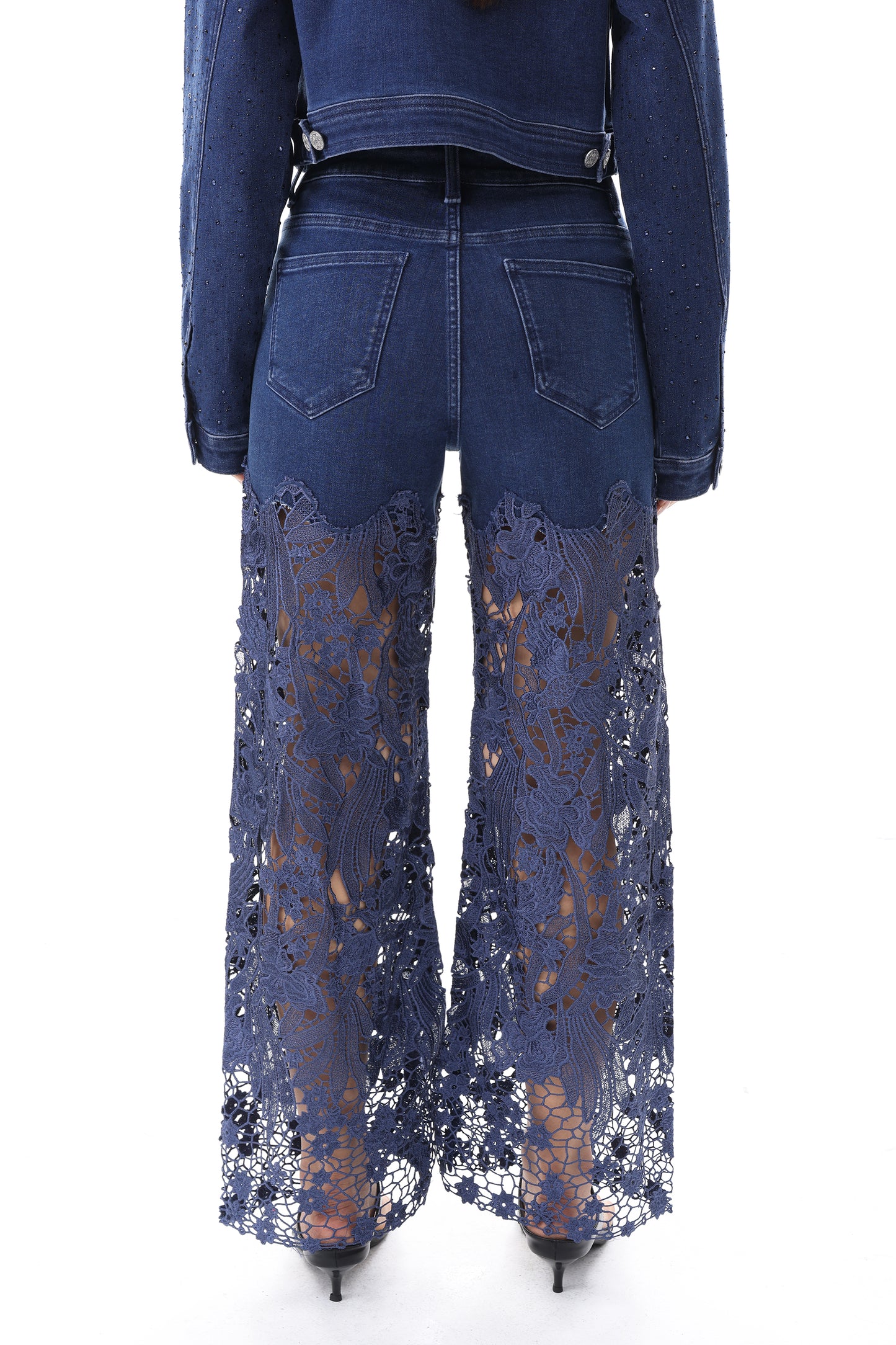 PLUS HIGH RISE LACE PANTS WITH RHINESTONE