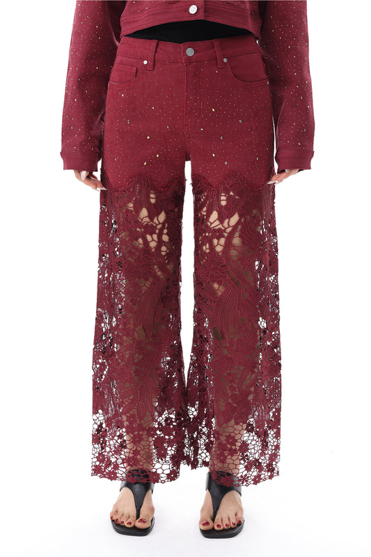 PLUS HIGH RISE LACE PANTS WITH RHINESTONE