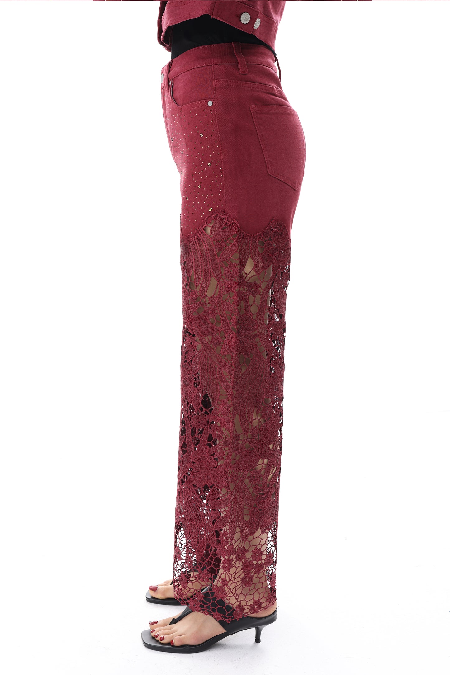 HIGH RISE LACE PANTS WITH RHINESTONE