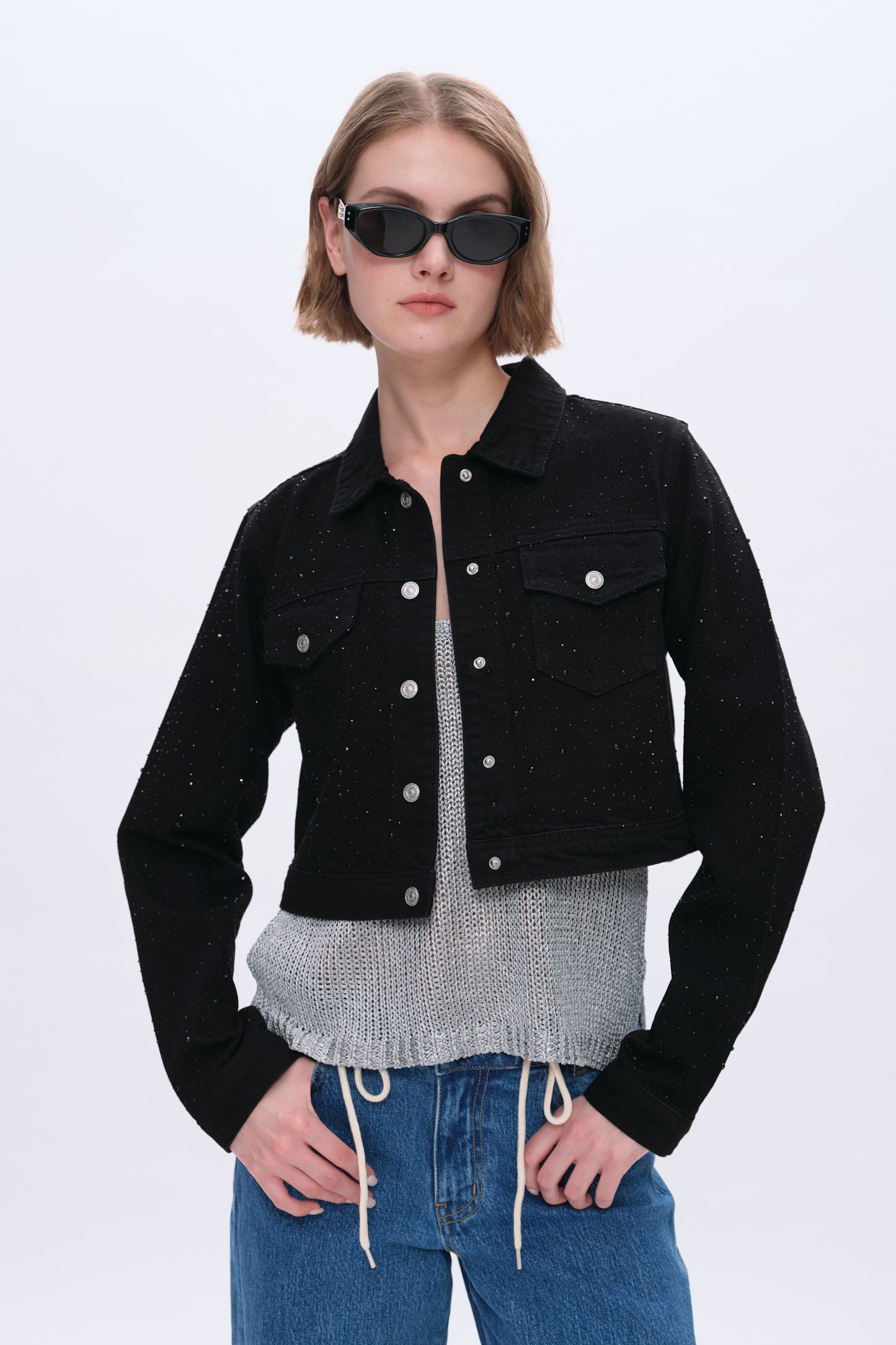 ALICE DENIM JACKET WITH RHINESTONES BYJ9037 (BYMJ083) BLACK