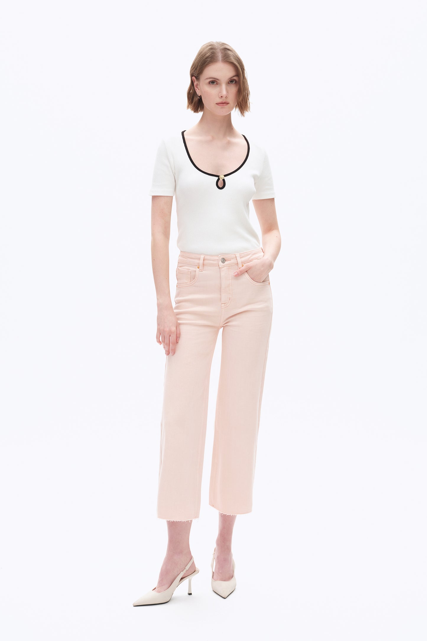 HIGH RISE WIDE LEG WITH RAW HEM PANTS BYW8015 PALE DOGWOOD