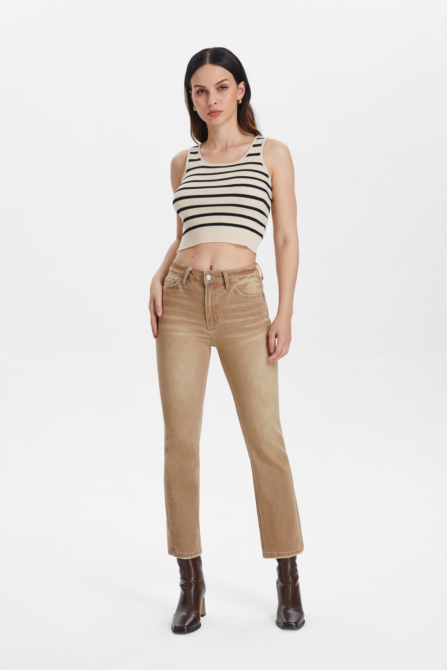 HIGH RISE CROP FLARE JEANS BYF1065K VINTAGE KHAKI