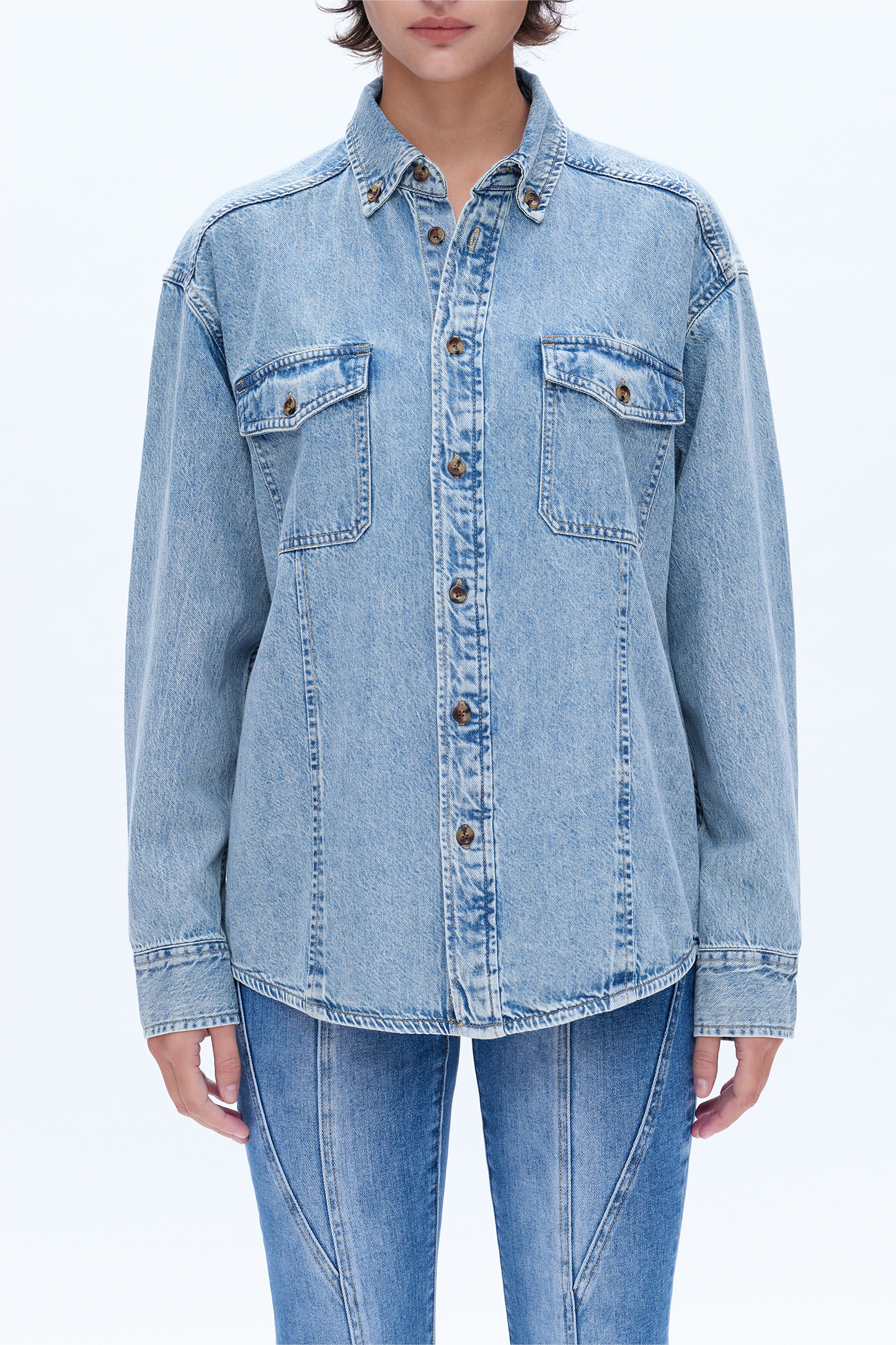 OVERSIZED DENIM SHIRT BYJ9046 LIGHT BLUE