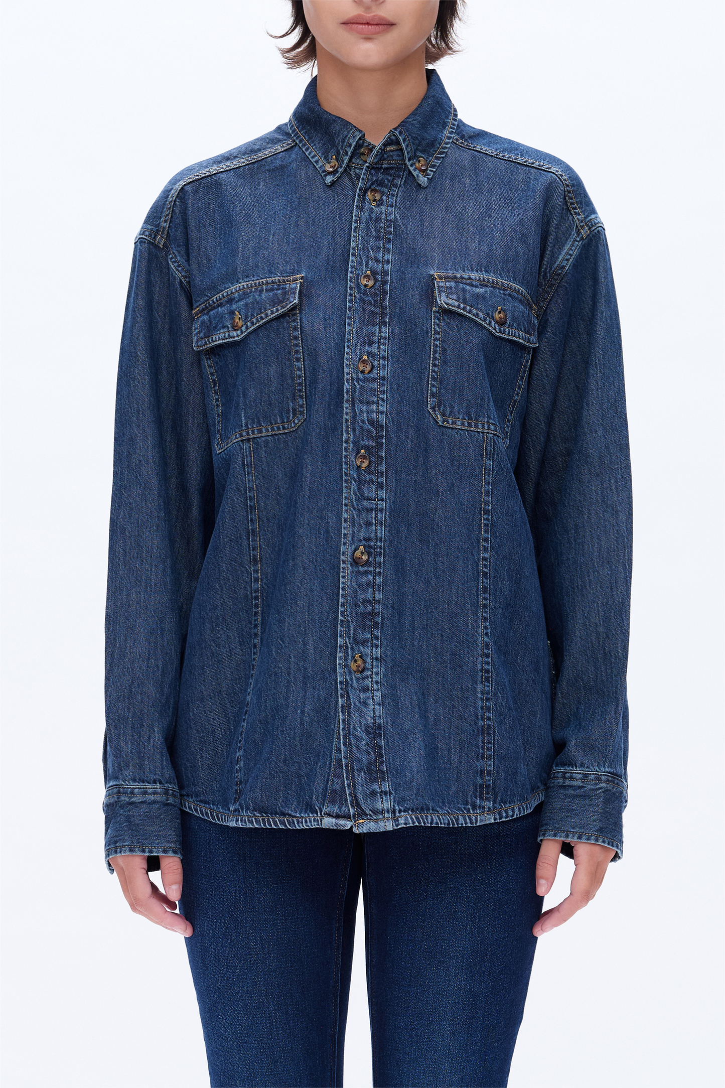 OVERSIZED DENIM SHIRT BYJ9047 DARK BLUE