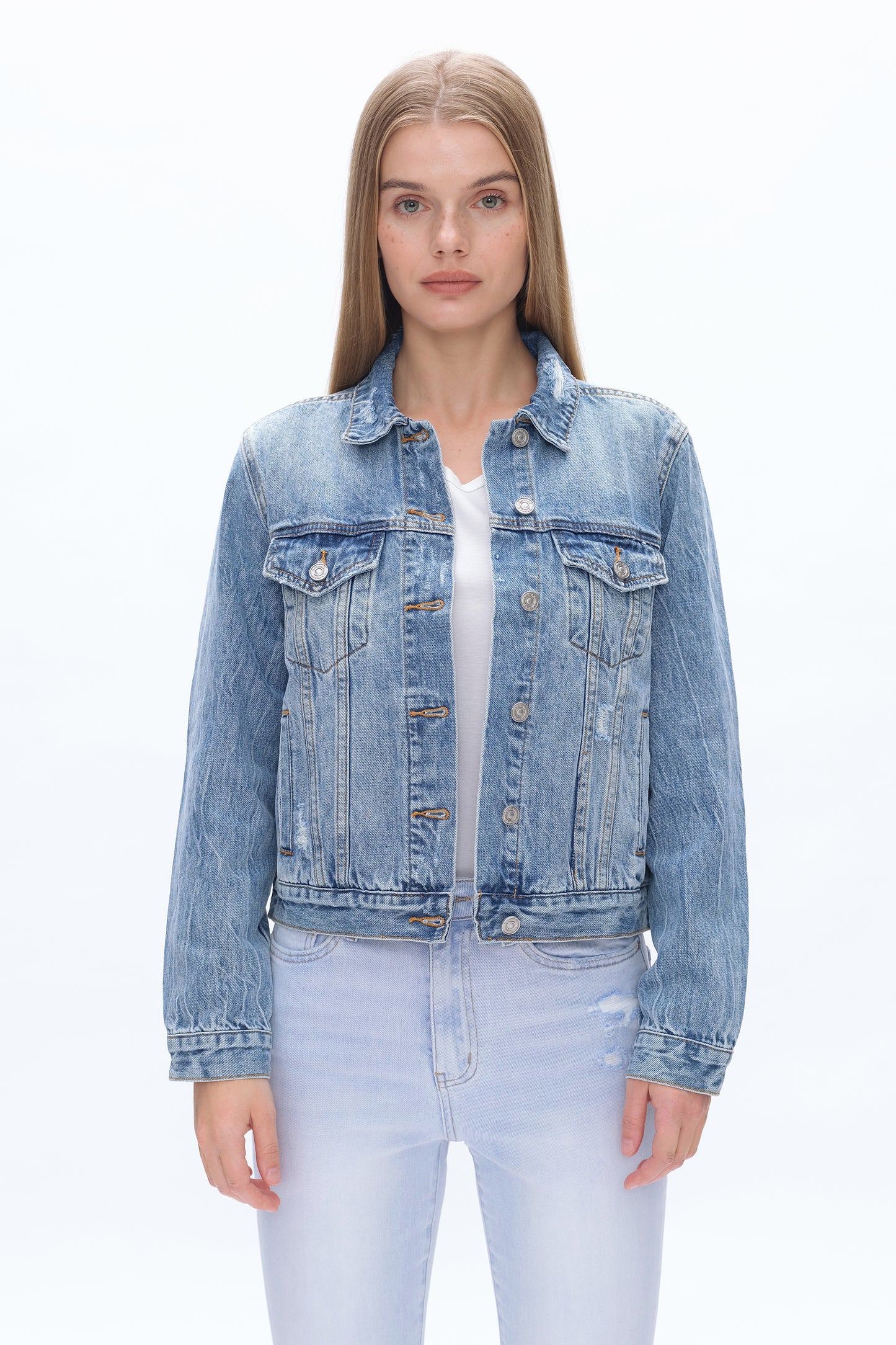 DISTRESSED DENIM JACKET BYJ9026 MERCY BLUE