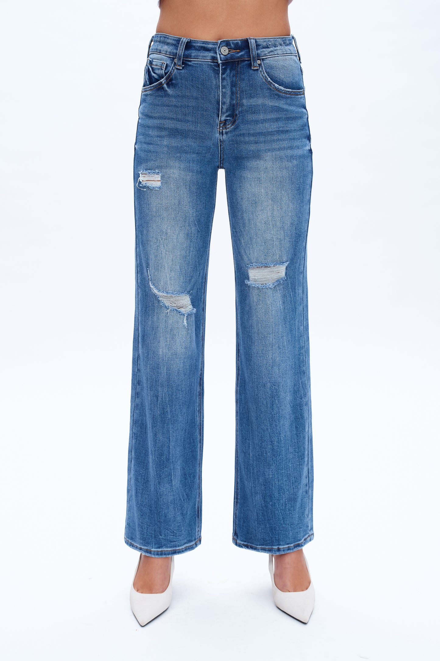 HIGH RISE WIDE LEG JEANS BYW8120 MEDIUM BLUE