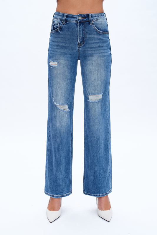 HIGH RISE WIDE LEG JEANS BYW8120 MEDIUM BLUE