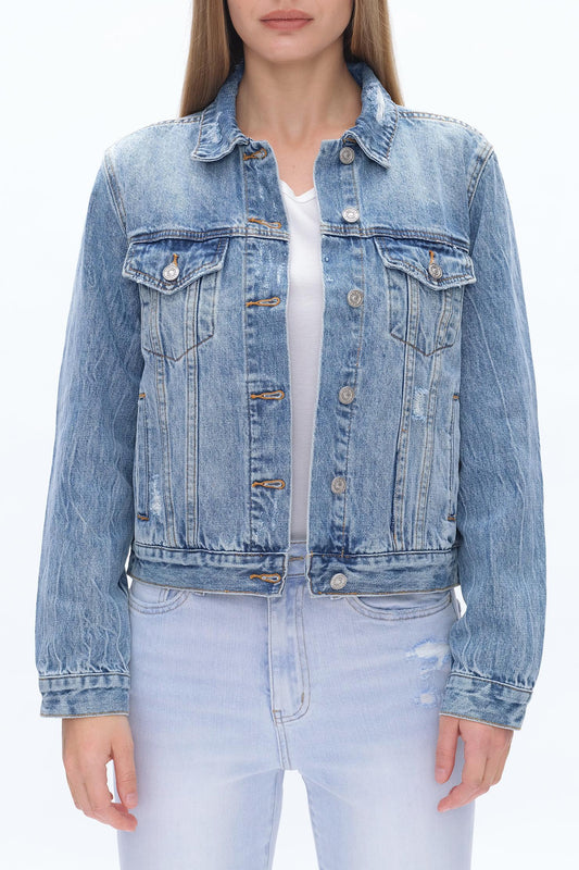 DISTRESSED DENIM JACKET BYJ9026 MERCY BLUE