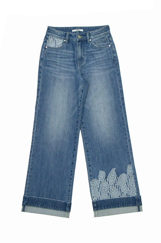 HIGH RISE EMBROIDERED STRAIGHT LEG