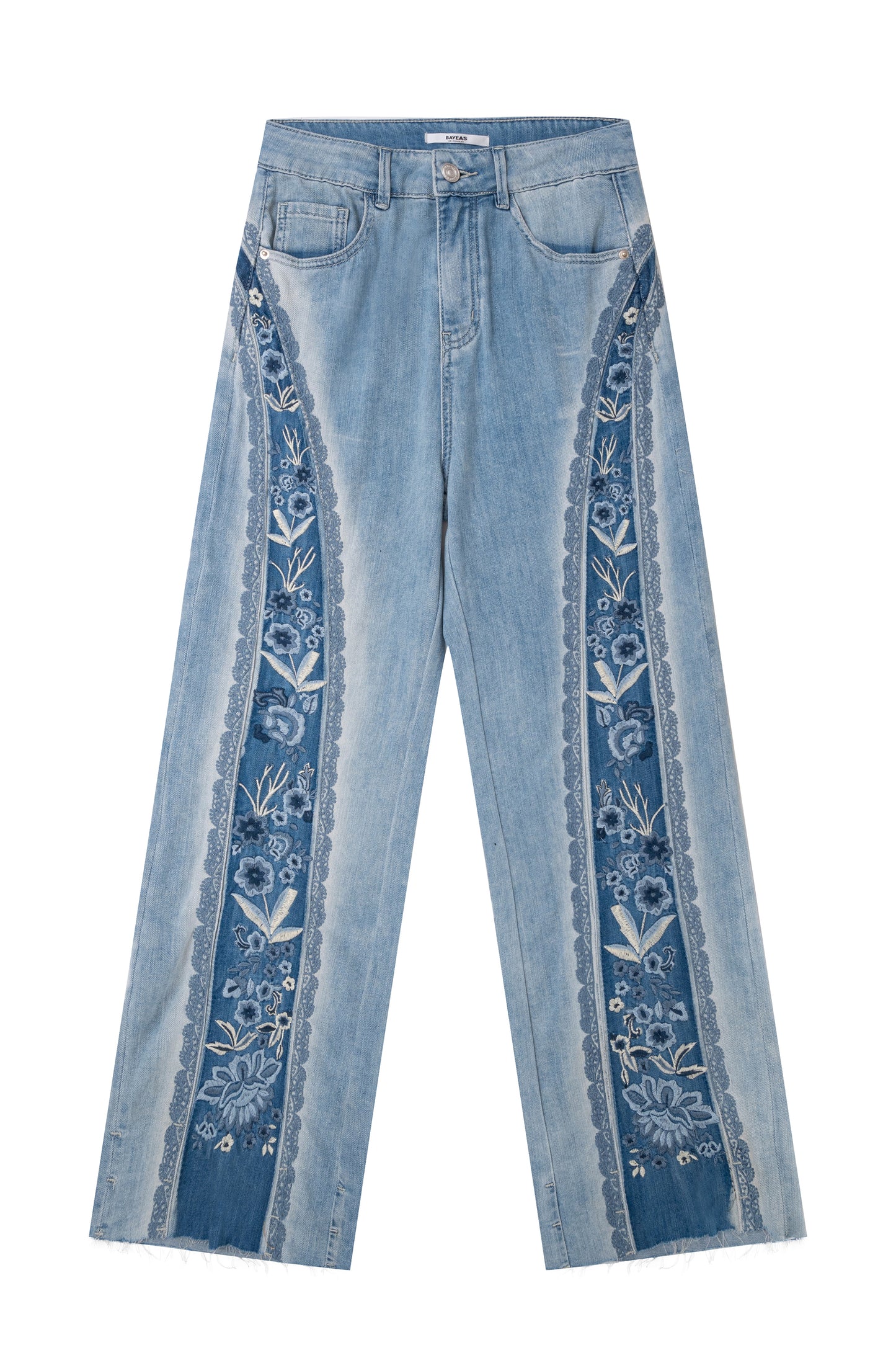 ULTRA HIGH RISE PATCHWORK EMBROIDERED WIDE LEG DENIM JEANS BYW8190 (BYCK003) MEDIUM BLUE