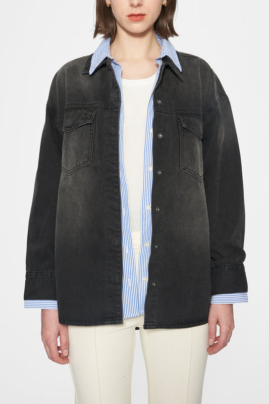 OVERSIZED DENIM SHIRT JACKET BYJ9018 BLACK