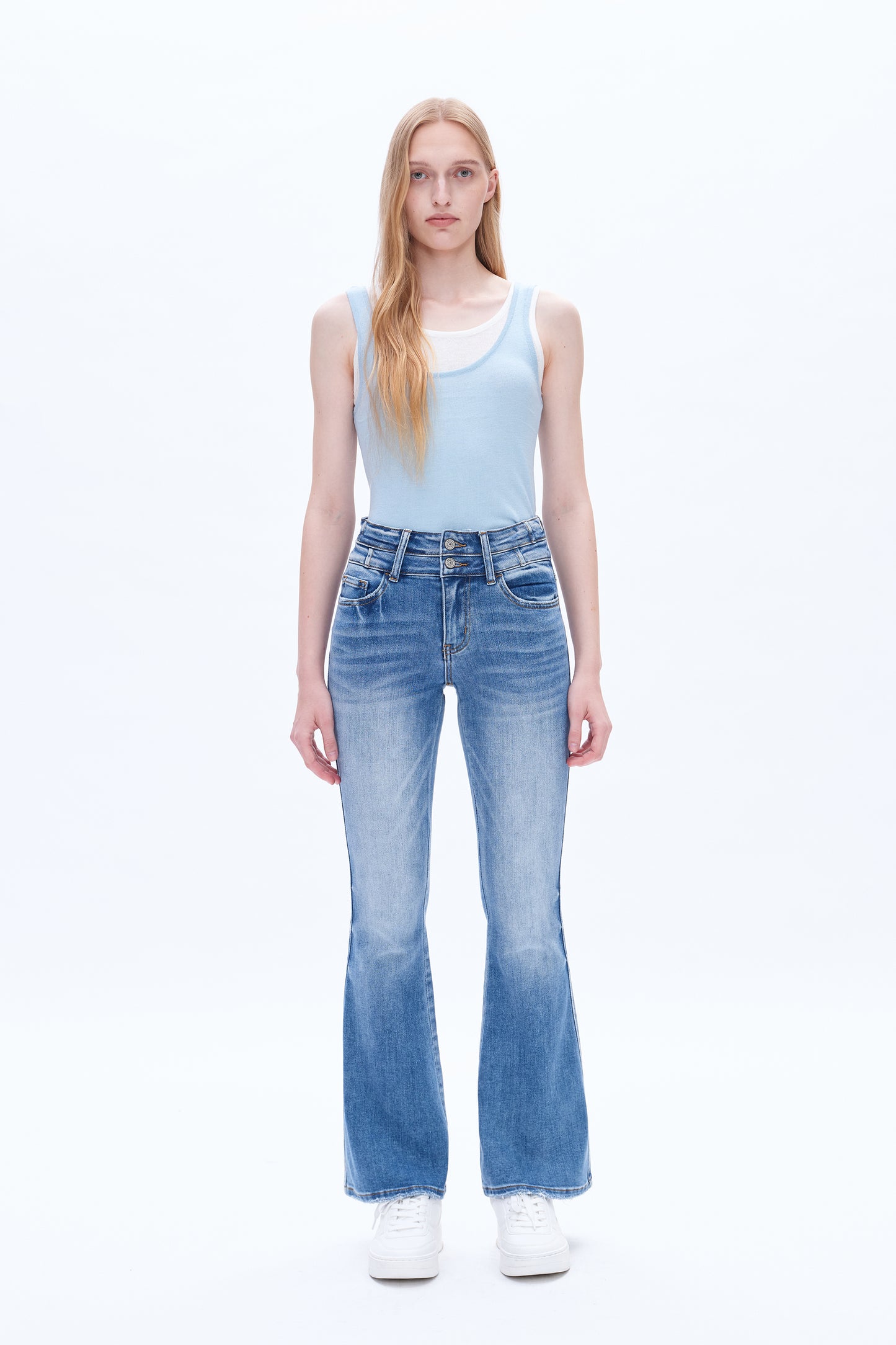 HIGH RISE FLARE JEANS WITH CLEAN HEM BYF1074 MEDIUM BLUE