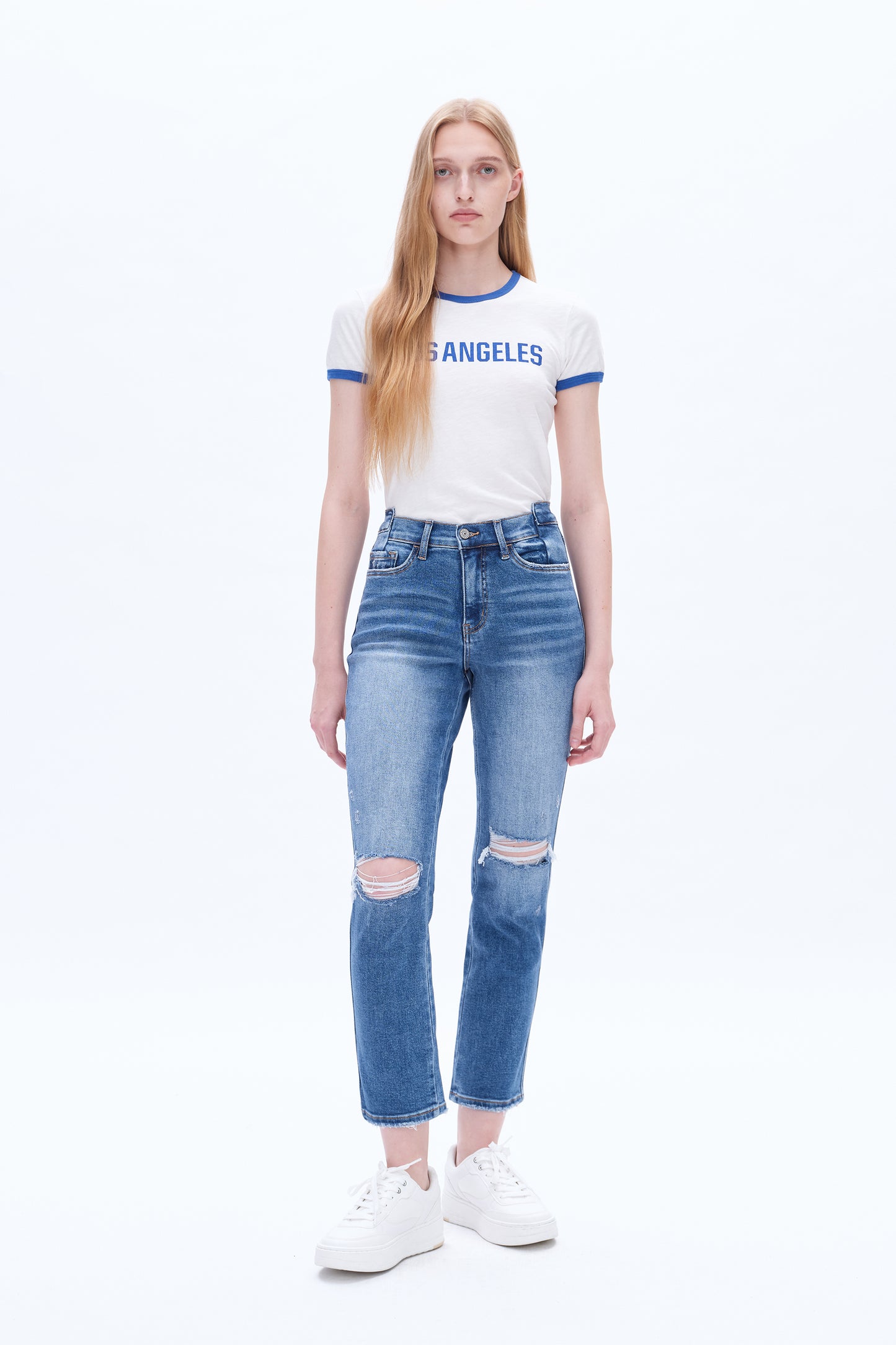 HIGH RISE CROPPED STRAIGHT JEANS BYT5164 (BY4401A) MEDIUM BLUE