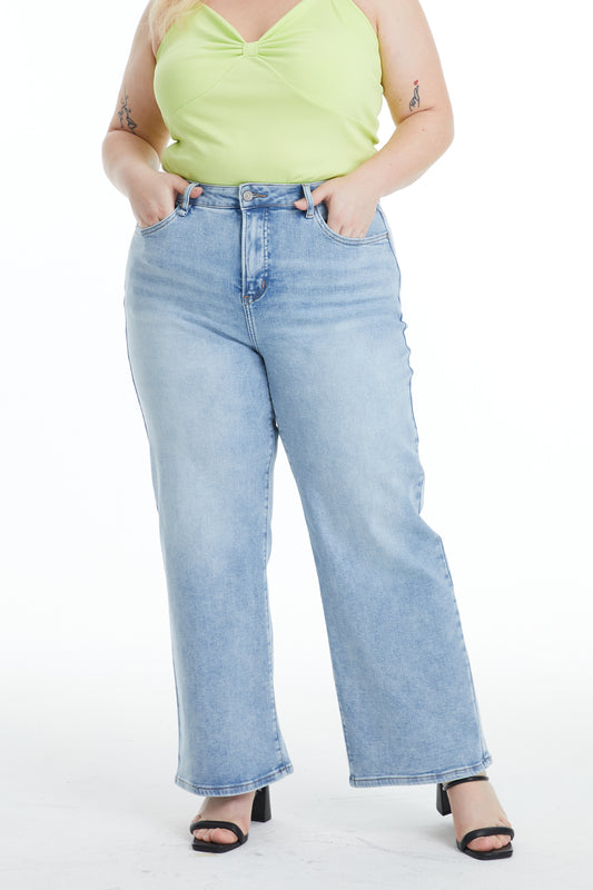 HIGH RISE WIDE LEG JEANS BYW8134-P (BYHE043) BLUESKY PLUS SIZE