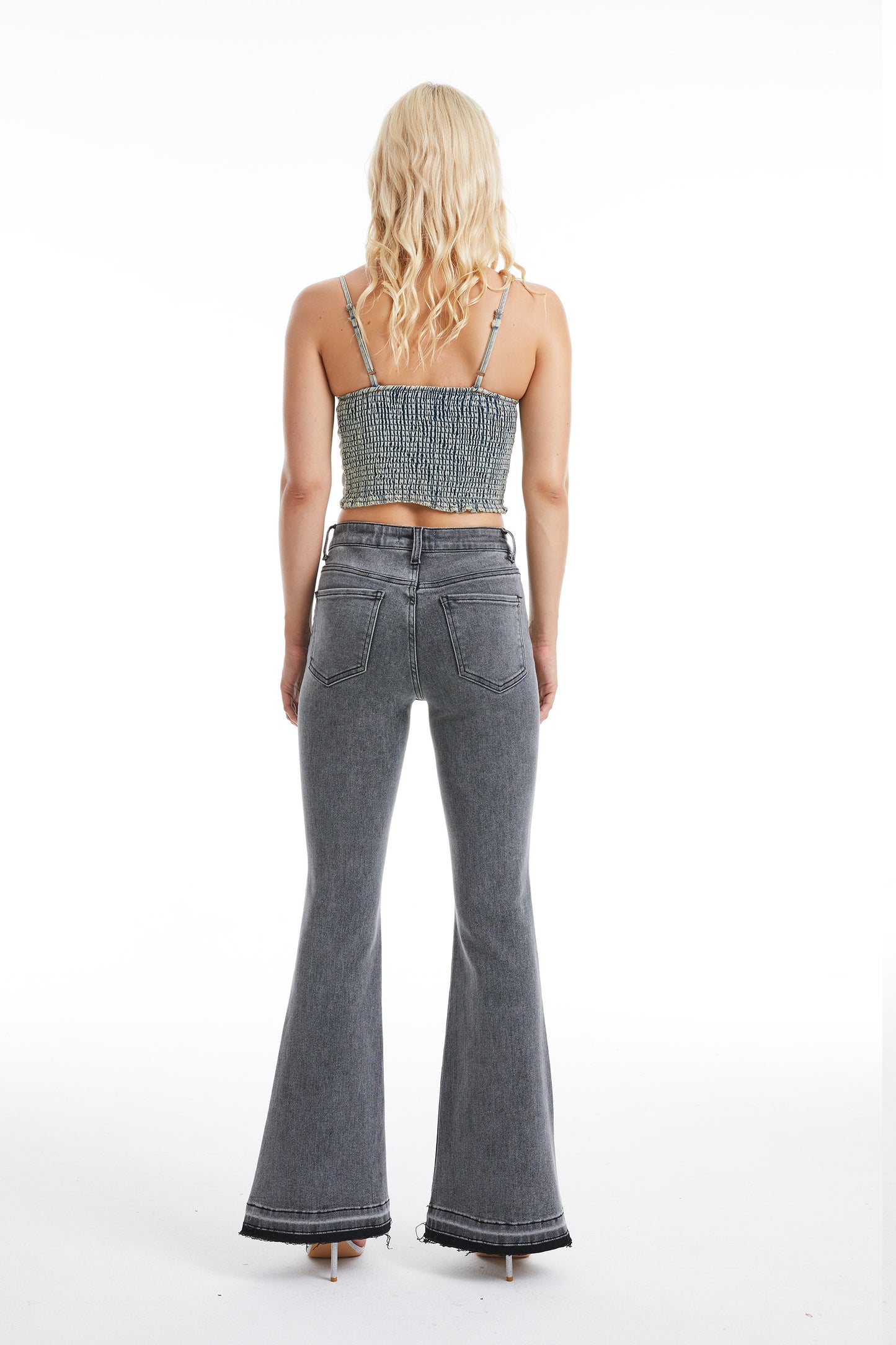 LAUREN HIGH RISE FLARE JEANS WITH RAW HEM BYF1129 (BYHE055) HEATHER GRAY