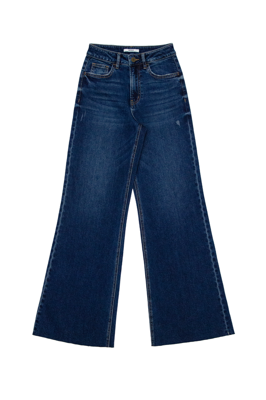 BELLA SUPER HIGH RISE WIDE LEG WITH RAW HEM DENIM JEANS BYW8101 (BYW8101) DARK BLUE