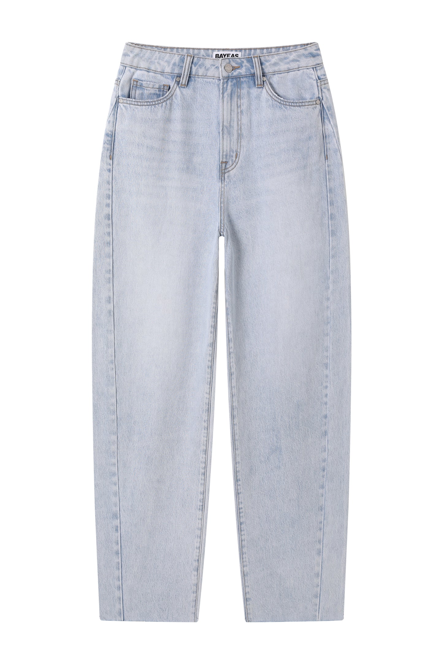 SUPER HIGH RISE PIECED BARREL LEG DENIM JEANS BYOX011 (BYHE240) LIGHT BLUE