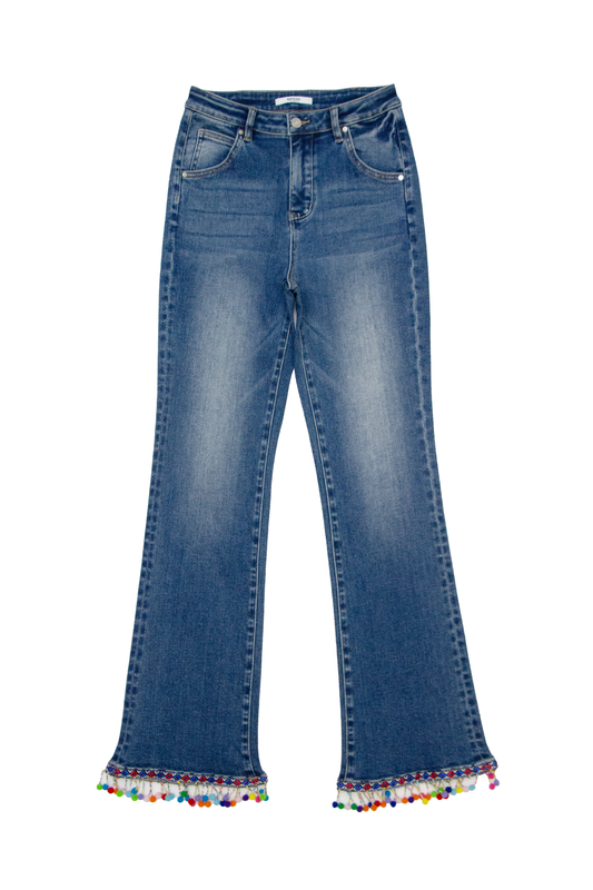 HIGH RISE FLARE LEG DENIM JEANS BYF1199 (DJFWR008) MEDIUM BLUE
