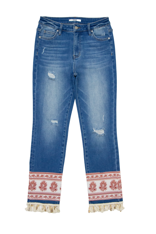 MID RISE CROPPED STRAIGHT LEG DENIM JEANS BYT5291 (DJFQW032) MEDIUM BLUE