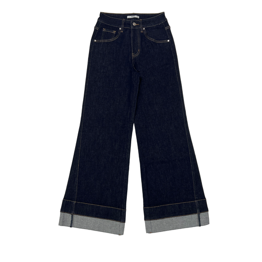 HIGH RISE WIDE LEG ROLLED DENIM JEANS BYW8231 (BYMJ242) RINSE WASH