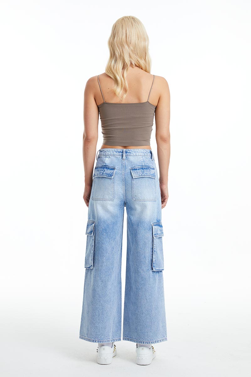 HIGH RISE WIDE LEG FLARE JEANS BYW8078 MEDIUM BLUE