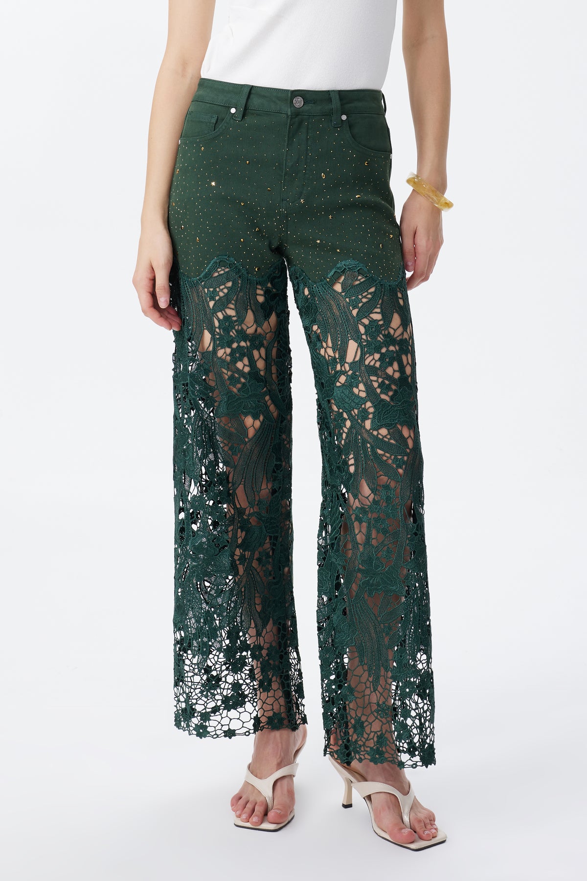 HIGH RISE LACE PANTS WITH RHINESTONE