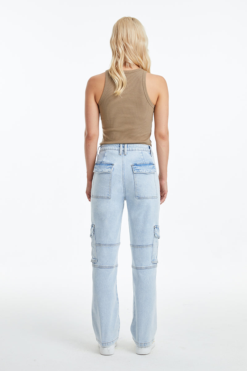 HIGH RISE STRAIGHT LEG JEANS BYT5037 LIGHT BLUE