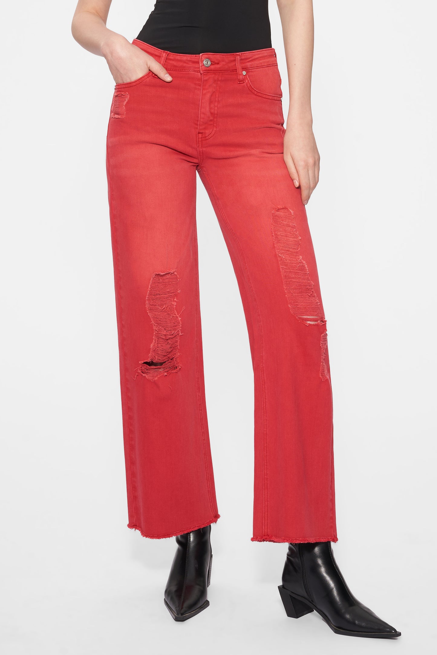 ALLY HIGH RISE DISTRESSED WIDE LEG PANTS BYW8159 (BYMJ022) RED