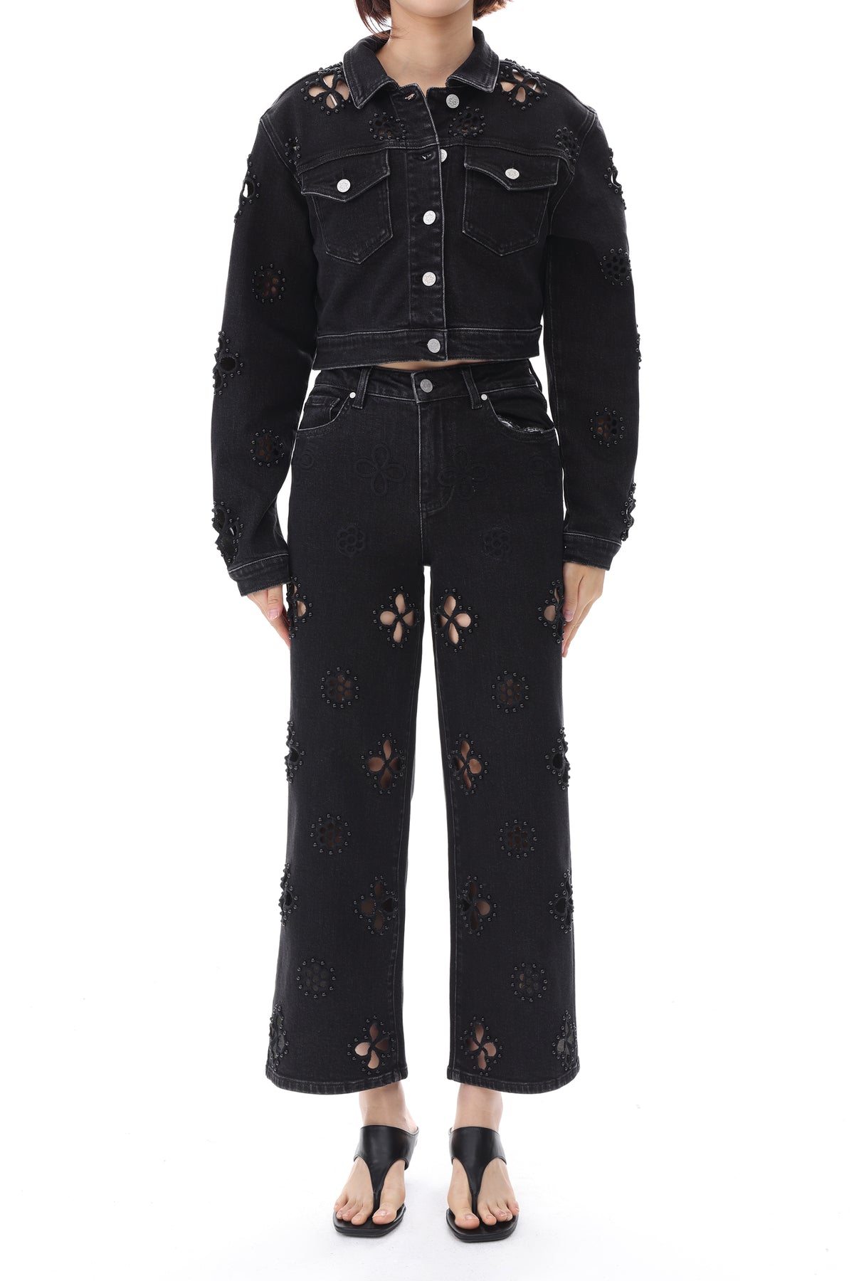 BOSTON CROPPED DENIM JACKET BYJ9078 BLACK