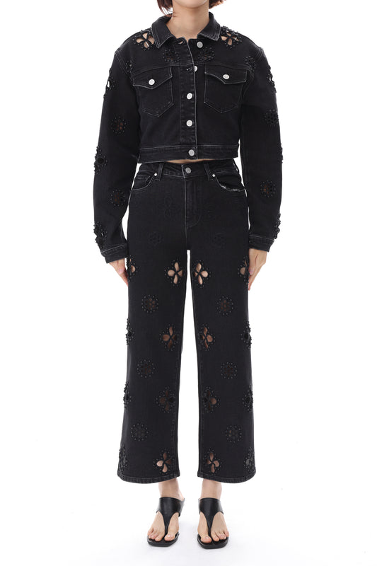 BOSTON CROPPED DENIM JACKET BYJ9078 BLACK