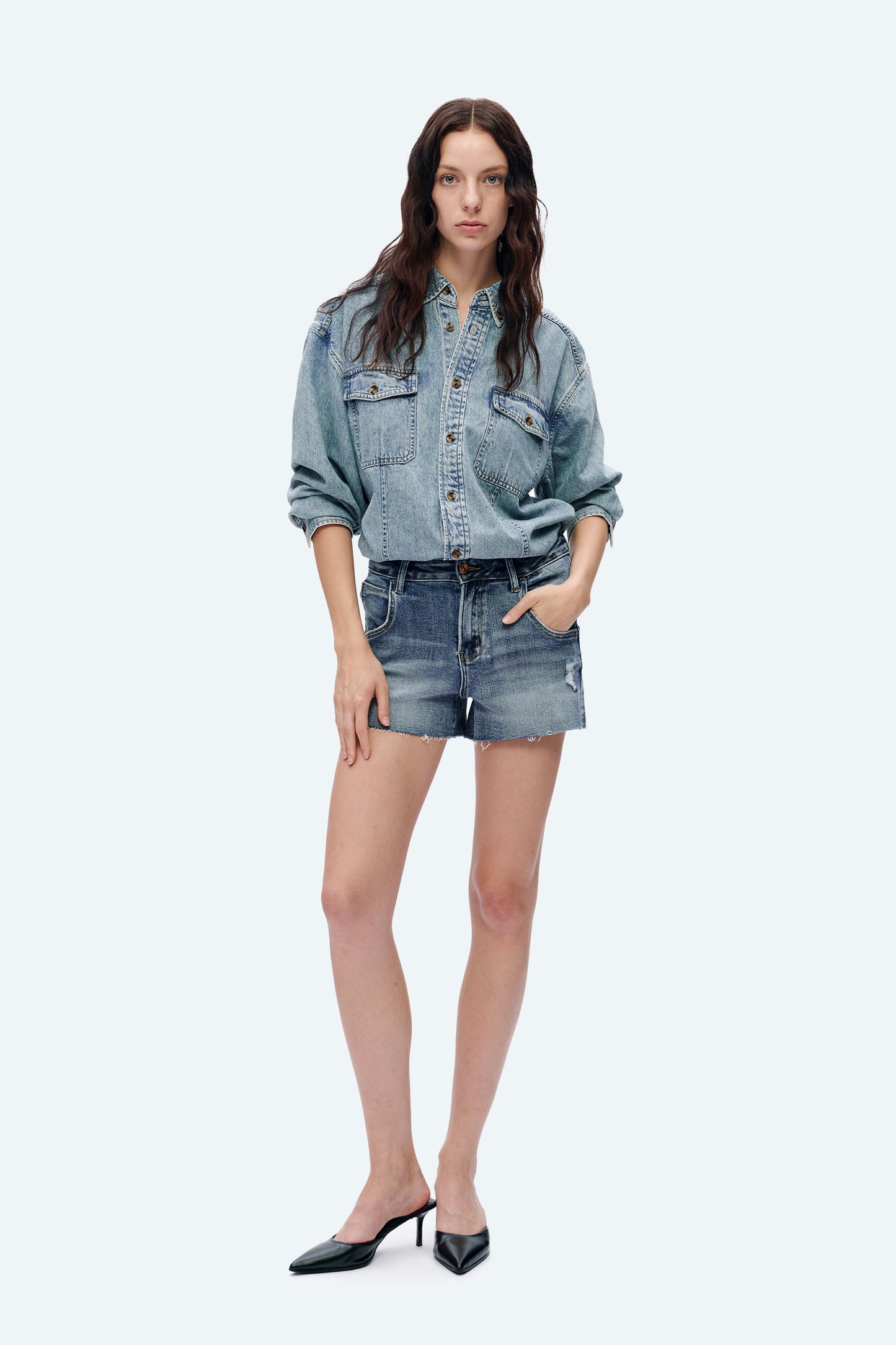 NOVA MID RISE GRINDED STRETCH DENIM SHORTS BYH6079 (BYLY022) ROCK INDIGO