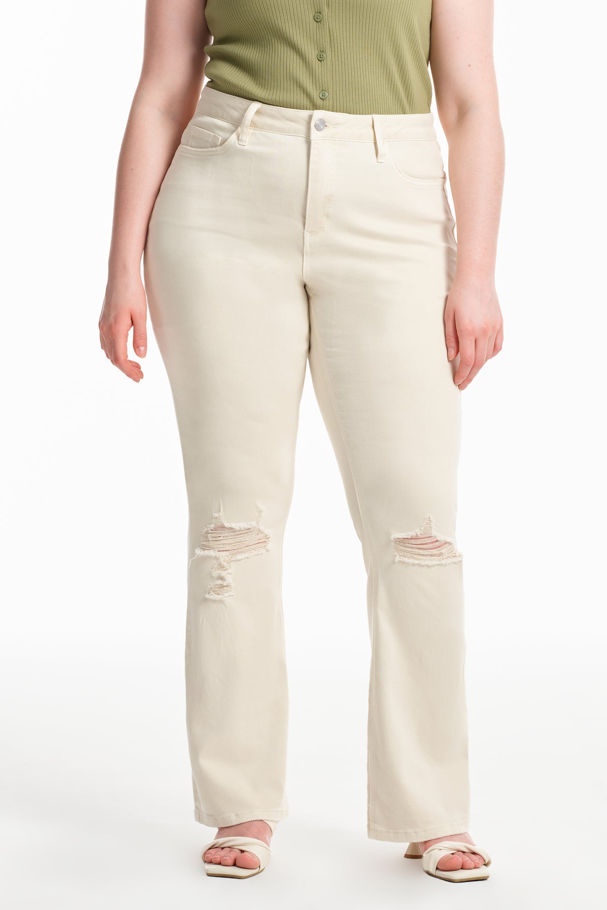 PLUS EMILY HIGH RISE DISTRESSED FLARE
