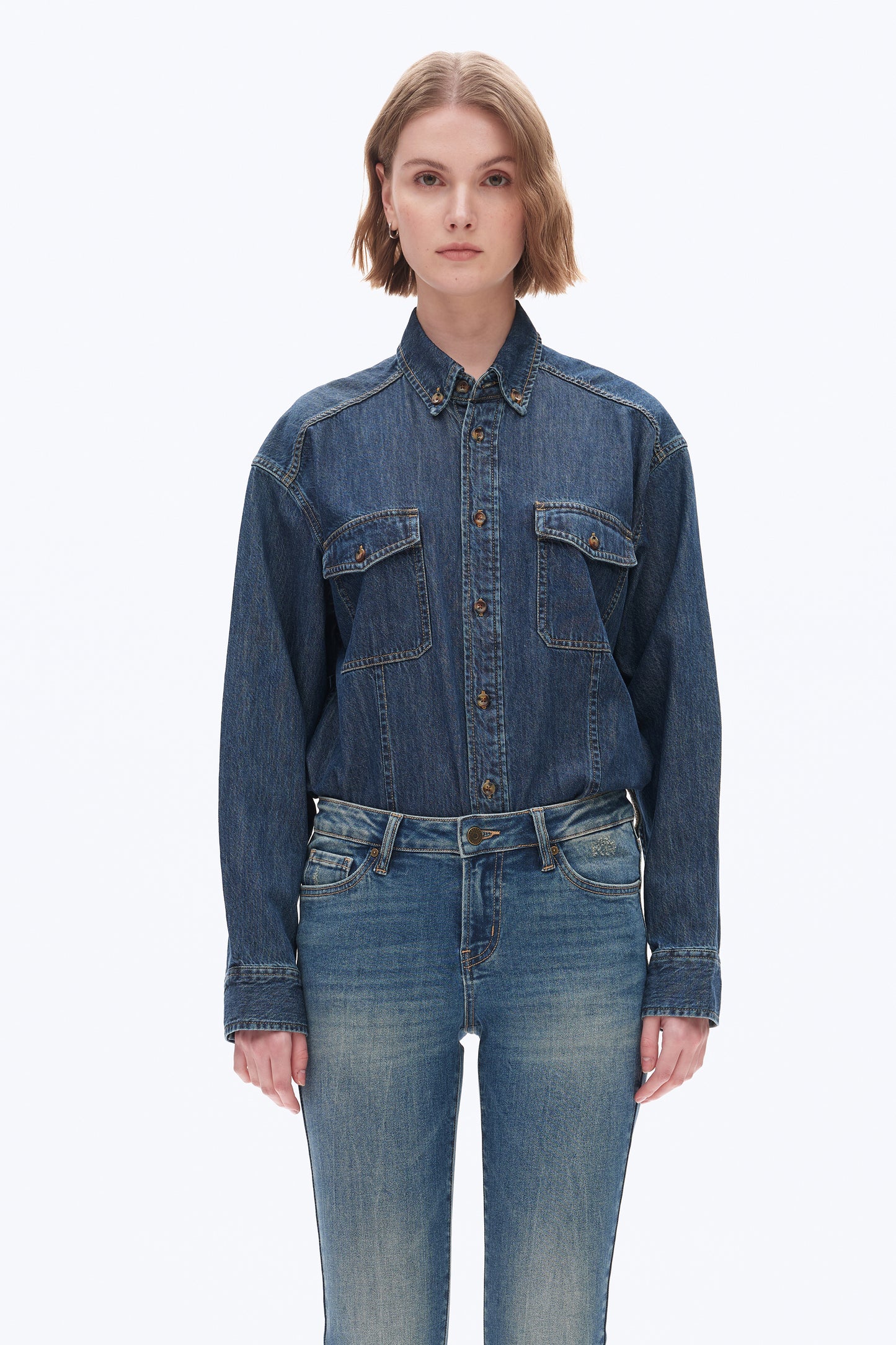 OVERSIZED DENIM SHIRT BYJ9047 DARK BLUE