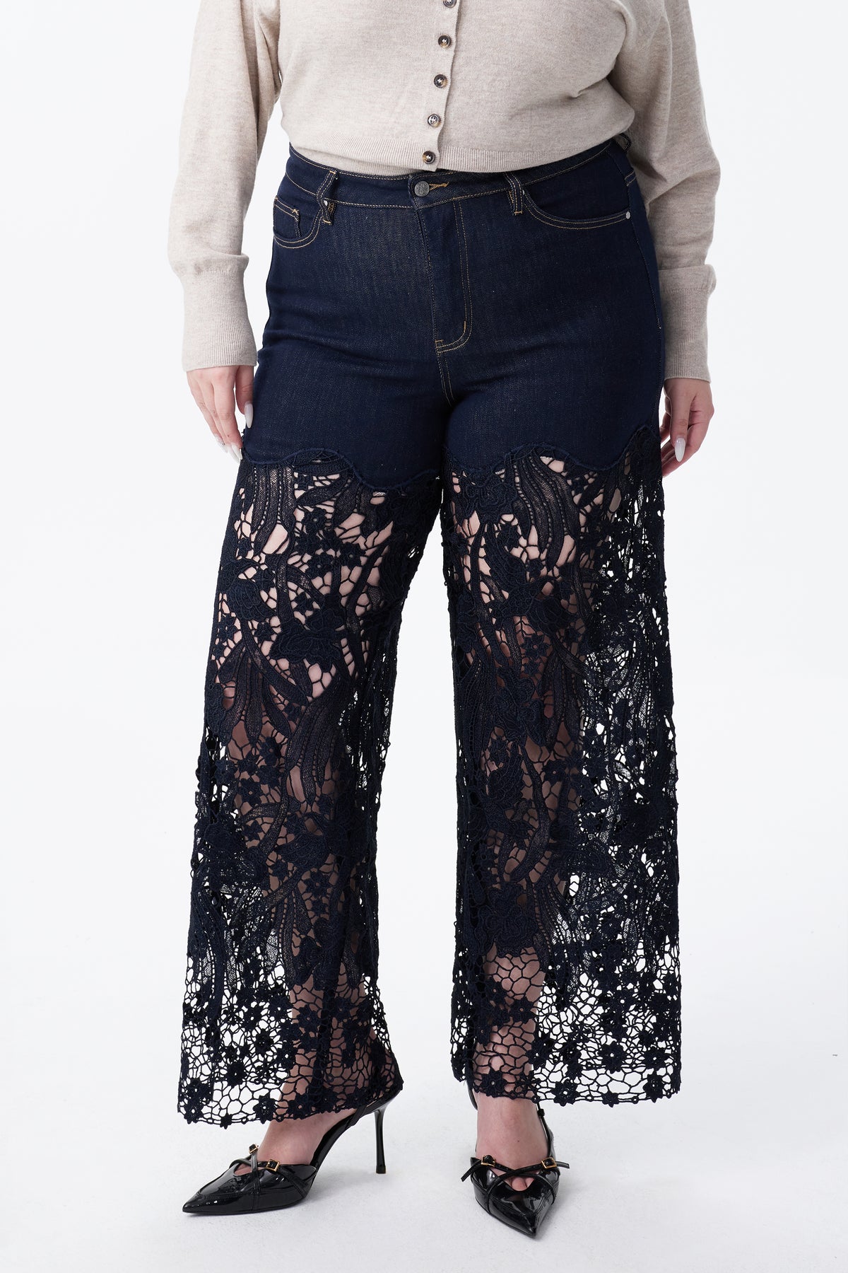 Plus Wide Leg Lece Jeans BYW8090B Inseam 30"(RINSE)