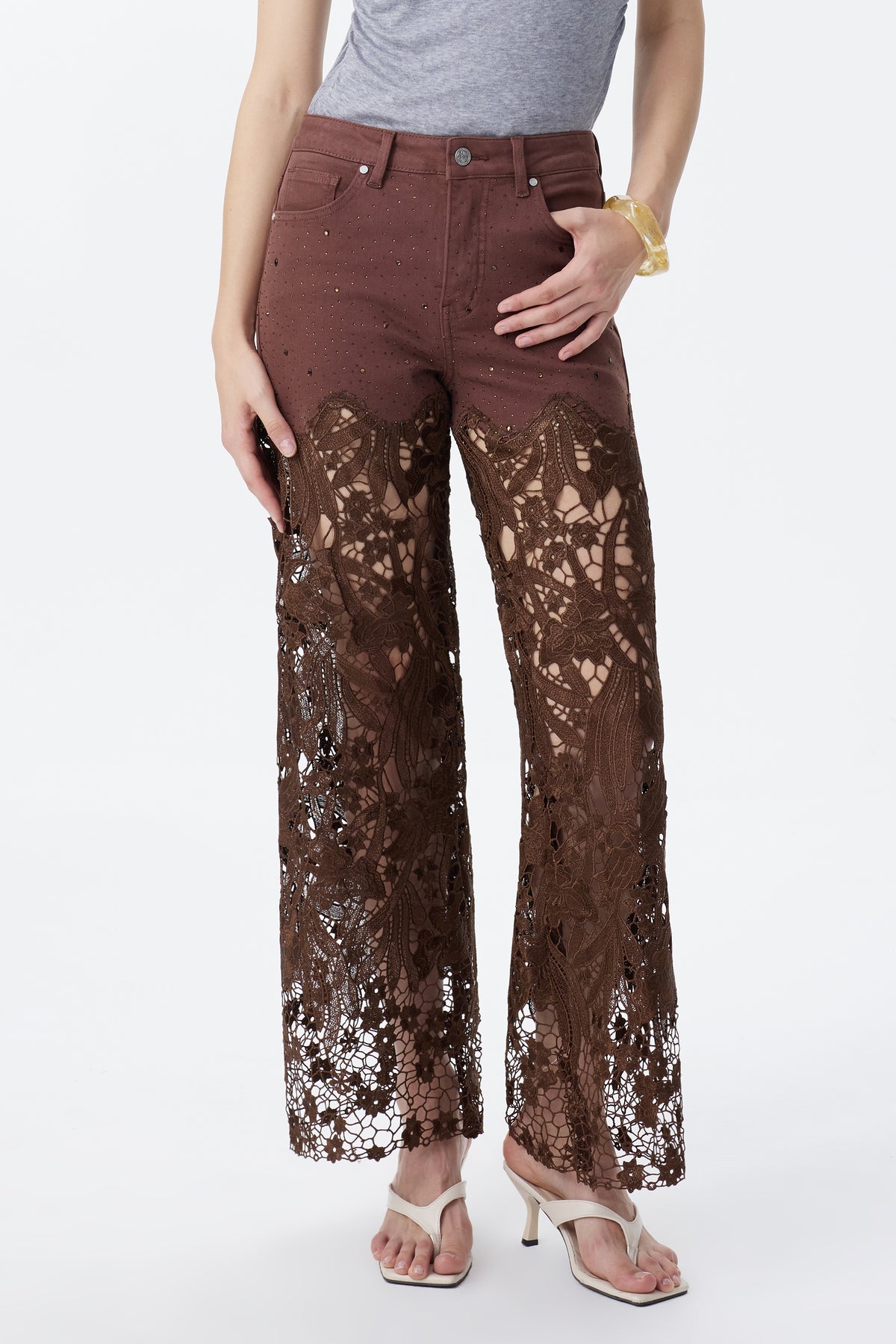 HIGH RISE LACE PANTS WITH RHINESTONE