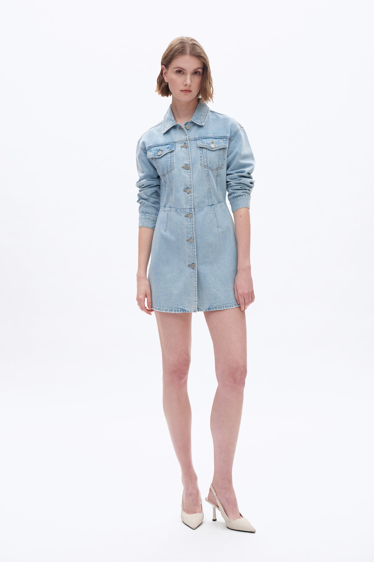 LONG SLEEVE MINI DENIM DRESS BYK7063 (BYHE236) LIGHT BLUE