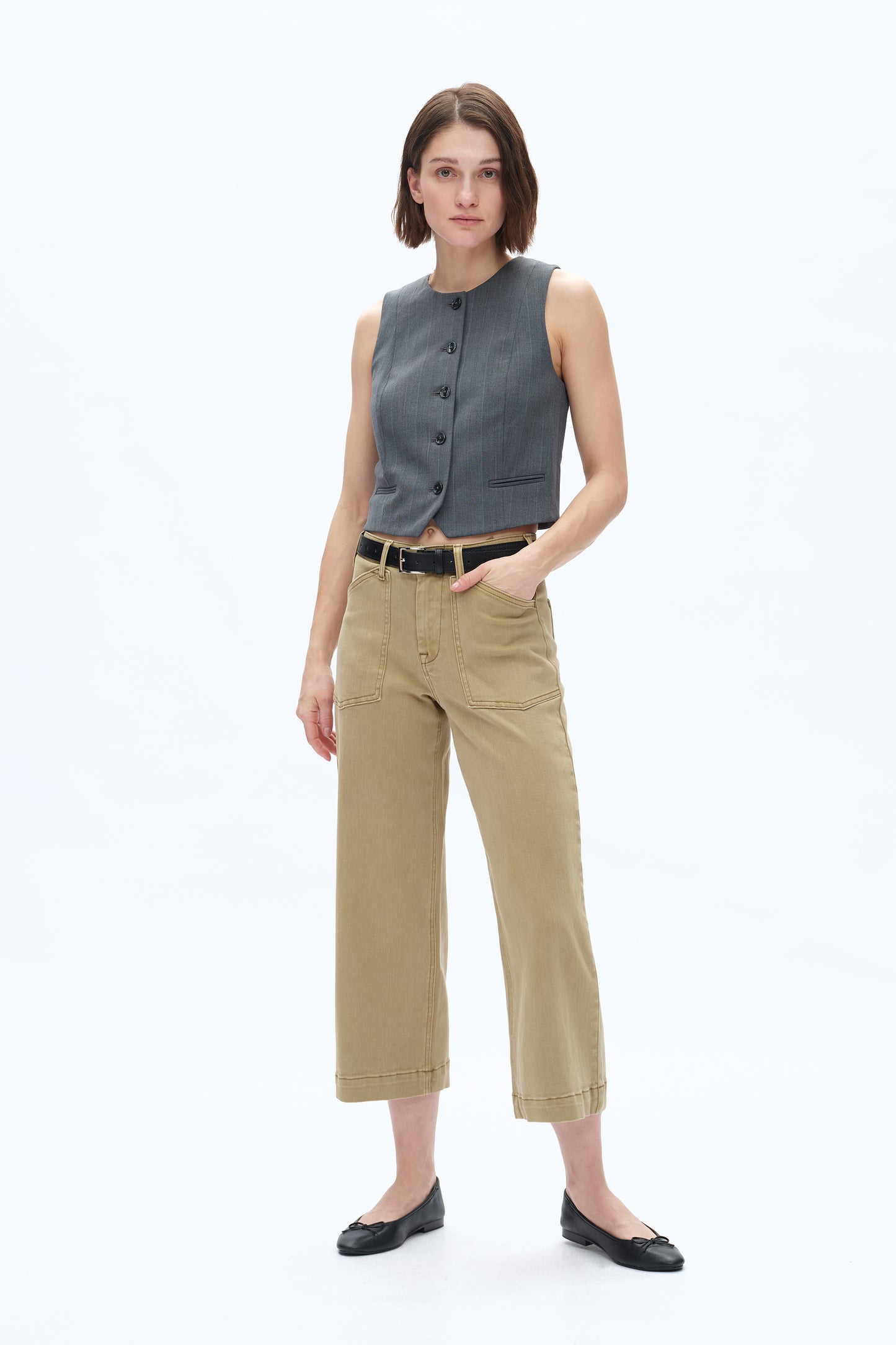 MID RISE WIDE LEG PANTS BYW8226 (BYHE343) OLIVE